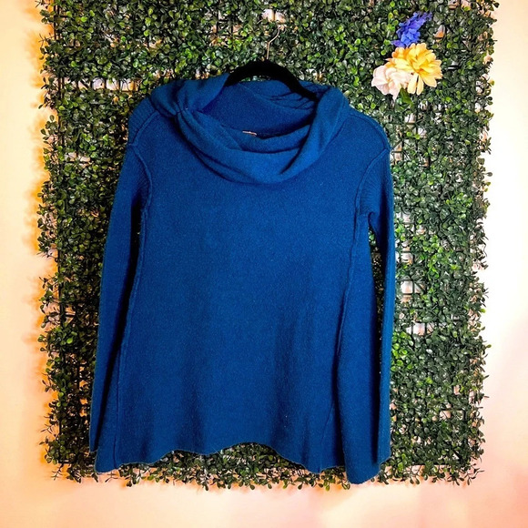 Free People Cotton Bohemian Cowl Neck Dark Teal Ribbed Oversized Sweater Size XS - Picture 13 of 16